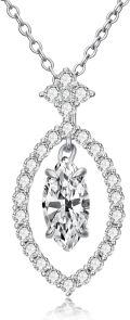 wholesale White Gold Plated Moissanite Geometric Marquise Solitaire Necklace, 1.0ct Center Stone, Adjustable Chain, Gift Box Included-0-0