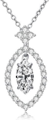 wholesale White Gold Plated Moissanite Geometric Marquise Solitaire Necklace, 1.0ct Center Stone, Adjustable Chain, Gift Box Included-D-Marquise
