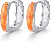 wholesale 925 Sterling Silver Orange Fire Opal Huggie Hoop Earrings for Women-White gold-Red