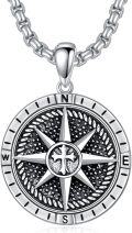 wholesale 925 Sterling Silver Compass Pendant for Men's  Chain Necklace 45cm Length -0-0