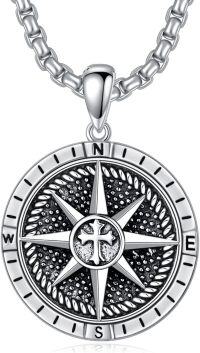 wholesale 925 Sterling Silver Compass Pendant for Men's  Chain Necklace 45cm Length -Thick 3mm stainless steel chain with sterling silver pendant