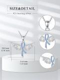 wholesale 925 Sterling Silver Angel Wings Blue Crystal Ribbon Breast Cancer Awareness Necklace-0-4