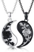 wholesale 925 Sterling Silver Yin Yang Rose Flower Matching Necklaces for Couples BFF Gifts-0-0