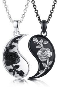 wholesale 925 Sterling Silver Yin Yang Rose Flower Matching Necklaces for Couples BFF Gifts-21- Yin Yang Rose
