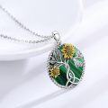 wholesale 925 Sterling Silver Tree of Life Malachite Green Stone Gold Sunflowers Pendant Necklace for Women Girls  43cm Chain Length-0-2