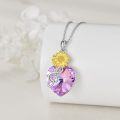 wholesale 925 Sterling Silver Purple Crystal Sunflower Heart Musical Note Pendant Necklace-0-3