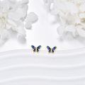 wholesale 14k Gold Blue Enamel Butterfly Stud Earrings For Women-0-3