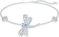 wholesale 925 Sterling Silver Dragonfly Butterfly Ladybug Adjustable Bracelet with Blue Crystal and CZs for Women Girls Gifts-Dragonfly