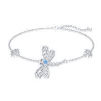wholesale 925 Sterling Silver Dragonfly Bracelet With Blue Crystal And Delicate Chain Design-Dragonfly