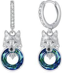 wholesale 925 Sterling Silver Wolf Head Crystal Heart Huggie Hoop Earrings for Women Girls -01-Wolf