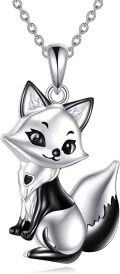 wholesale 925 Sterling Silver Black and White Fox Pendant Necklace for Girls Gifts Jewelry-0-0