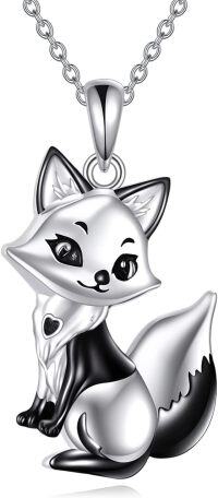 wholesale 925 Sterling Silver Black and White Fox Pendant Necklace for Girls Gifts Jewelry-Black Fox