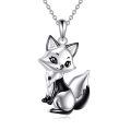wholesale 925 Sterling Silver Black and White Fox Pendant Necklace for Girls Gifts Jewelry-0-0