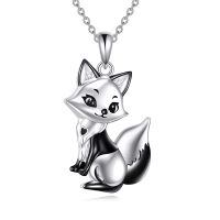 wholesale 925 Sterling Silver Black and White Fox Pendant Necklace for Girls Gifts Jewelry-Black Fox