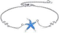wholesale 925 Sterling Silver Blue Opal Starfish Wave Anklet Jewelry for Women Girls Gift-blue opal starfish