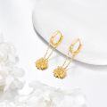 wholesale 925 Sterling Silver Gold Plated Sunflower & 4-Leaf Clover Dangle Huggie Earrings for Women-0-1
