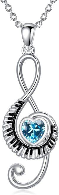 wholesale Sterling Silver Birthstone Music Necklace Piano Note Treble Clef Pendant-03-March