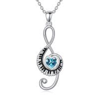 wholesale 925 Sterling Silver Music Note Heart Pendant Necklace-03-March
