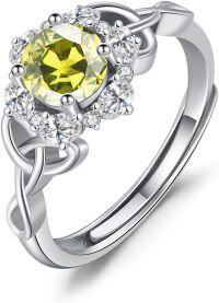 wholesale Sterling Silver Zircon Celtic Birthstone Adjustable Ring for Women-08-August