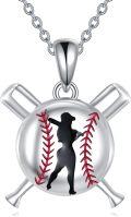 wholesale 925 Sterling Silver Baseball Bat and Ball Pendant Necklace Gift for Women-0-0