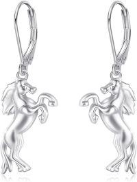 wholesale 925 Sterling Silver Horse Drop Earrings with Stone Leverback for Women and Girls-White Gold Horse Earrings