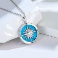 wholesale 925 Sterling Silver Blue Turquoise & Cubic Zirconia Compass Pendant Necklace for Women Girls Gifts Vintage Bohemian Style Jewelry 45cm Chain Length-0-22