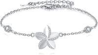 wholesale 925 Sterling Silver Starfish Charm Anklet with Cubic Zirconia Beach Jewelry for Women-Plumeria