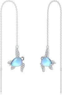 wholesale 925 Sterling Silver Moonstone Dragonfly Turtle Hummingbird Paws Long Drop Earrings-Turtle
