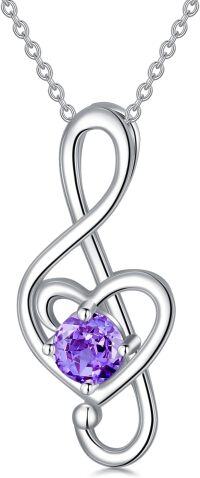 wholesale 925 Sterling Silver 12 Birthstone Music Note Necklace for Women-02-February-Amethyst