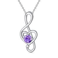 wholesale 925 Sterling Silver 12 Birthstone Music Note Necklace for Women-02-February-Amethyst