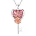TOUPOP Sterling Silver Rose Heart Key Pendant Necklace Gift for Women-0-0
