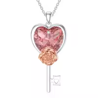 TOUPOP Sterling Silver Rose Heart Key Pendant Necklace Gift for Women-undefined