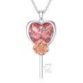 TOUPOP Sterling Silver Rose Heart Key Pendant Necklace Gift for Women-0-0