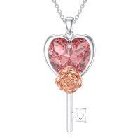 TOUPOP Sterling Silver Rose Heart Key Pendant Necklace Gift for Women-undefined