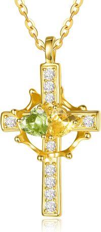 wholesale  Sterling Silver Birthstones Gold Cross Necklace for Women -08-11-Aug-Nov-08-11-Aug-Nov