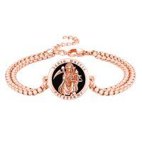 wholesale Rose Gold 925 Sterling Silver Santa Muerte Charm Bracelet with Black Onyx Stone and Religious Symbol Pendant-Rose Gold-Santa Muerte