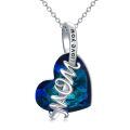 wholesale 925 Sterling Silver Mom Blue Crystal Heart I Love You Pendant Necklace-0-0