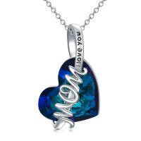 wholesale 925 Sterling Silver Mom Heart Pendant Necklace-mom crystal necklace