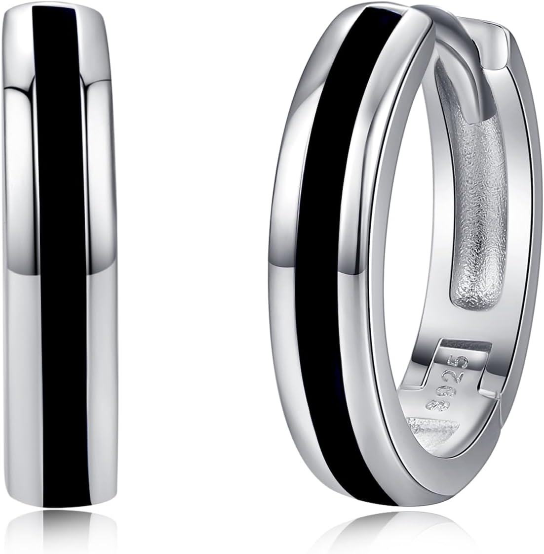 Sterling Silver Blue Opal Huggie Hoop Earrings for Men Women-0-0
