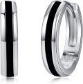wholesale 925 Sterling Silver Black Enamel Huggie Hoop Earrings for Men & Women-0-0