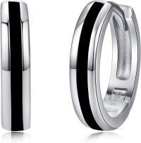 wholesale 925 Sterling Silver Black Enamel Huggie Hoop Earrings for Men & Women-Black