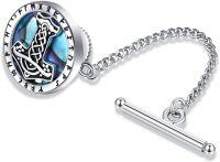 wholesale 925 Sterling Silver Abalone Shell & Black Onyx Thor's Hammer Lapel Pin Masonic Viking  for Men-Viking