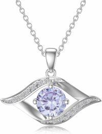 wholesale 14K White Gold Sterling Silver D Color VVS Clarity Evil Eye Diamond Greek Protection Pendant Necklace-A06:Light purple moissanite Sterling Silver-Sterling Silver-A06:Light purple moissanite