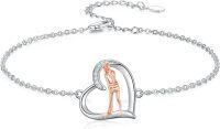 wholesale 925 Sterling Silver Heart-Shaped Charm Bracelet with Golfer Figurine Sporty Gift for Women Girls-Golf