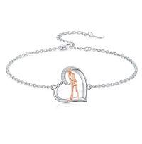 wholesale 925 Sterling Silver Heart-Shaped Charm Bracelet with Golfer Figurine Sporty Gift for Women Girls-Golf