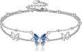 wholesale 925 Sterling Silver Blue Enamel Butterfly Charm Anklet for Women's Gift-0-0