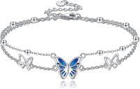 wholesale 925 Sterling Silver Blue Enamel Butterfly Charm Anklet for Women's Gift-Bule Butterfly Anklet