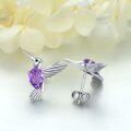 wholesale 925 Sterling Silver Purple Amethyst & Blue Turquoise Hummingbird Stud Earrings for Women-0-2