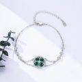 wholesale 925 Sterling Silver Green Crystal Four-Leaf Clover Charm Bracelet for Women Irish Lucky s-0-3