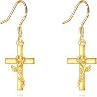 wholesale 14K Gold Diamond Rose Cross Dangle Earrings for Women Christian s-rose cross earrings